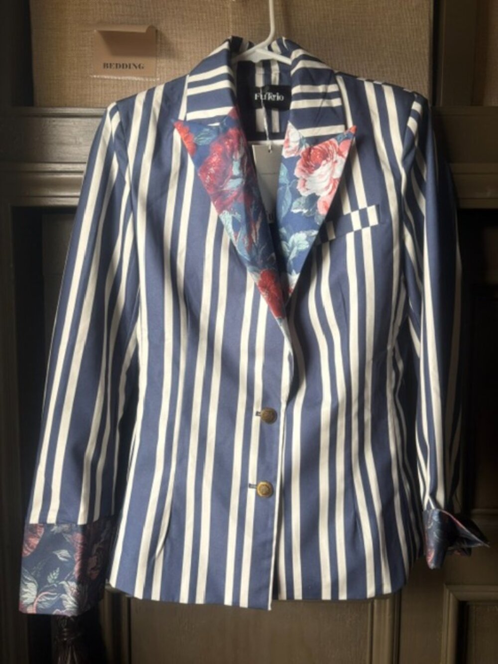 Futario Bohemain Floral Print Cotton and Linen Striped Blazer